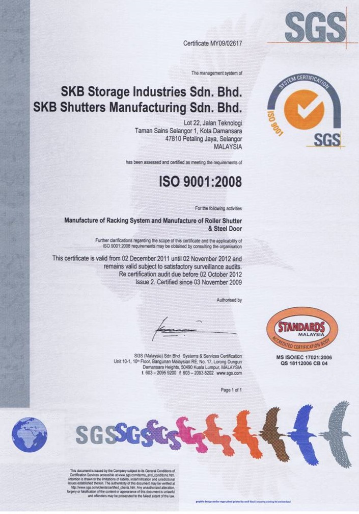 ISO MY 09-02617 STANDARD VALID 2-11-2012 Shutter & Rack & Door ISO MY 09-02617 STANDARD VALID 2-11-2012 Shutter & Rack & Door
